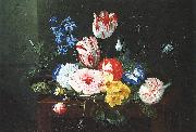 Jan van den Hecke Assiette de fleurs posee sur un entablement oil painting